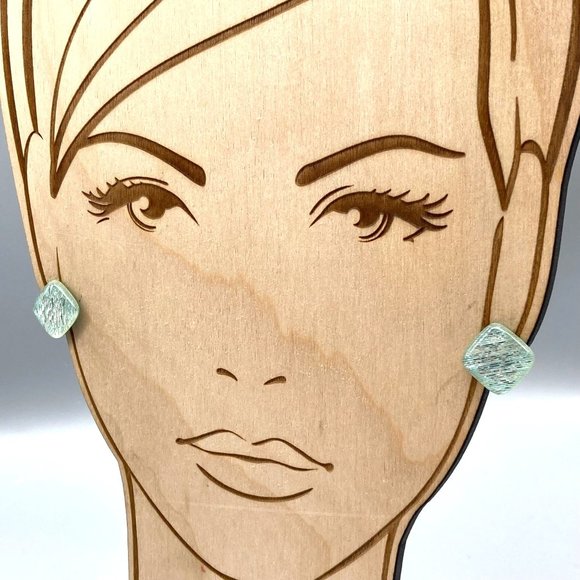 Confetti Lucite Vintage Stud Earrings, Pastel Blue Squares with Silver Sparkles - Picture 4 of 5